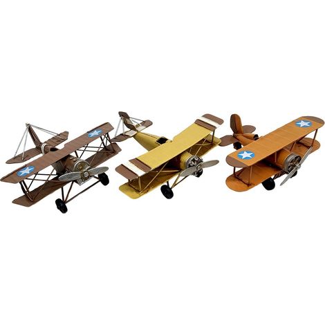 Figuras de avionetas biplano de metal multicolor 16 cm (1/5)