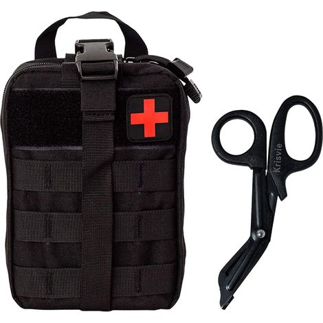Pochette EMT Médecine Tactique Sac étanche Molle de Premiers Secours, Trousse Kit de Premiers Soins Militaires pour Randonnée Camping Airsoft avec Un Ciseaux médical (Noir) (1/5)