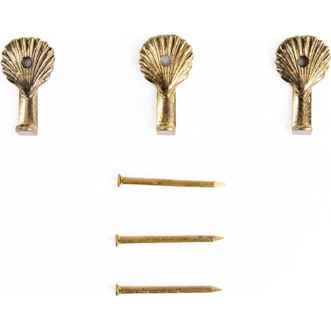 Lupia - Kit 3 Ganci CONCHIGLIA ORO PICCOLA per Quadri, Specchiere e Cornici Portafoto, Metallo Finitura Dorata, Adatti a tutti gli ambienti, Chiodini per il fissaggio Inclusi, Dimensioni 2,3x1,3 cm (1/2)
