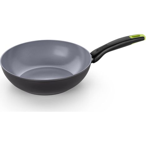 Monix Eco Nature - Wok 28 cm in Alluminio Forgiato Riciclato, Ceramica Antiaderente Rinforzata, Adatta a Tutti I Tipi Di Cottura E All’Induzione