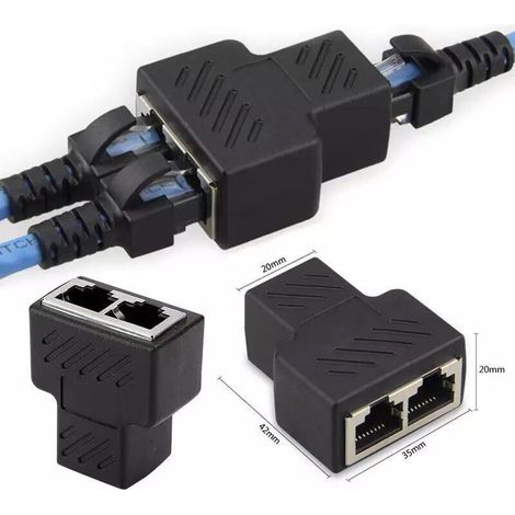 2 X Adaptateur séparateur Rj45 1 à 2 ports femelle à femelle Connecteurs réseau d'extension Internet Prise en charge du câble Ethernet Cat5 Cat5e Cat6 Cat6e Cat7, noir
