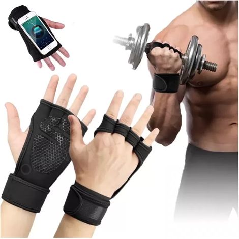1 Paire Gants de musculation,Paume renforcée,Silicone antidérapant,Support poignet réglable,Pour salle de sport et extérieur (1/5)