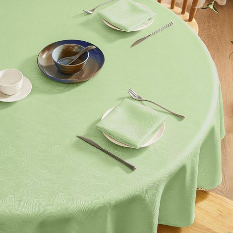 Runde Tischdecke 140 cm Hellgrün Abwaschbar Jacquard-Wellenmuster für Draußen & Drinnen