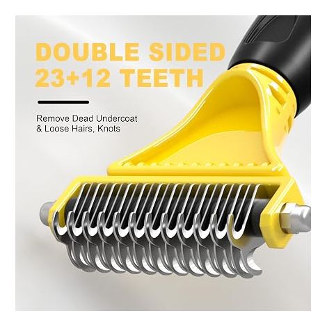 Brosse Chien, Brosse pour Chats, Peigne anti Poils Animaux, Râteau de Toilettage - Enlever des Poils Morts et Nœuds, Déméloir pour les poils longs/courts - Jaune (1/4)