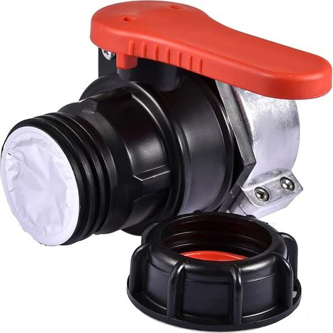 Robinet à boisseau sphérique de 5,1 cm, robinet seau en plastique de 1 000 L, résistant aux acides et aux alcalins, contrôle du débit pour fourre-tout IBC (rouge) (1/5)