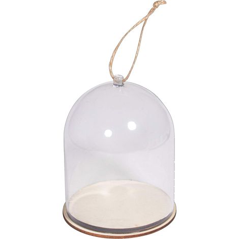 Cloche avec dôme et socle, 9cm ø, 11cm, plastique, à suspendre, Arts Créatifs, Décoration, Cadeau, Noël, Anniversaire, Mariage, Blanc (1/3)