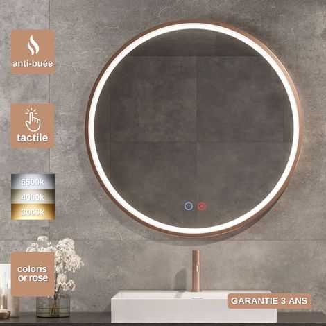 Miroir Salle de Bain LED Frontal Réglable - Ø70cm - Or Rose Cuivré - Commandes Tactiles & Anti-Buée - PARIS LEDIMEX (1/5)
