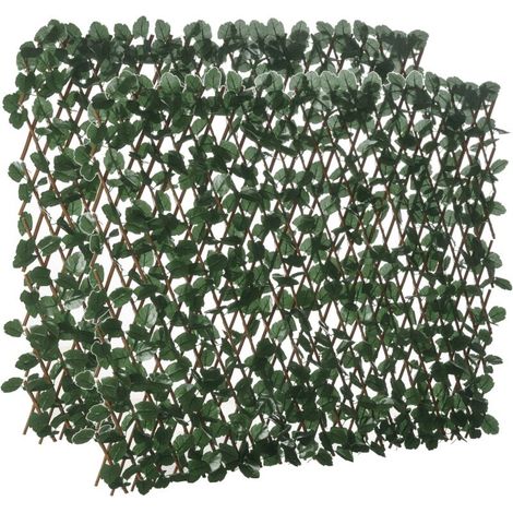 Haie artificielle feuilles murale brise-vue 2 panneaux longueur ajustable 295 x 70 cm treillis extensible en PE vert