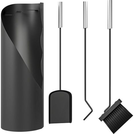Ensemble Accessoires Cheminée - Brosse Pelle Tisonnier Seau - Métal Noir Revêtement Poudre - Pour Cheminée Bois Intérieure Extérieure - 4 Pièces (1/5)