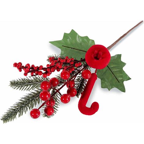 Rami pick di Natale con bacche rosse, melograno e canna da zucchero in velluto rosso, set da 20 pezzi, cm 19 H (con gambo 30,5)