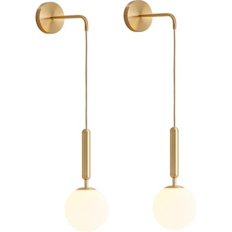 2 appliques murales modernes en laiton et verre, lampe de chevet pour hall ou chambre, ampoule non incluse.