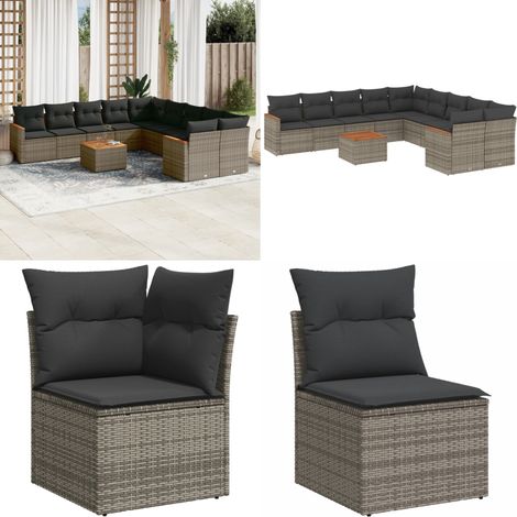 11-tlg. Garten-Sofagarnitur mit Kissen Grau Poly Rattan - Gartenmöbel - Sofagarnitur - PE-Rattan - Outdoormöbel - Esstisch - Home & Living (1/5)