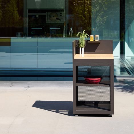 Cuisine extérieure acier et décor bois 1 étagère L60cm noir - Milos