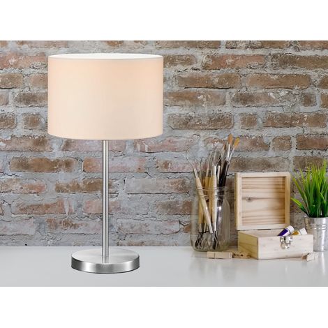 Große LED Tischleuchte Silber mit Stoffschirm weiß, Höhe 55cm (1/5)