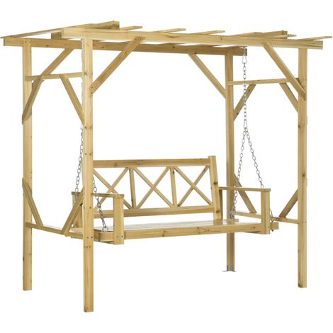 Banc balancelle avec pergola 2 places en bois massif 221x140x196 cm (1/4)