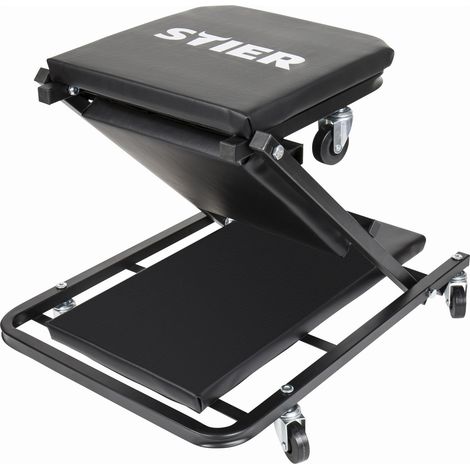 STIER Werkstatt-Rollliege und -Sitz 2in1 Multi+, ideal für bequemes Arbeiten im KFZ-Bereich, gepolstert für Komfort, vielseitiges Montagerollbrett, kombiniert Rollbrett und Montageliege (1/4)