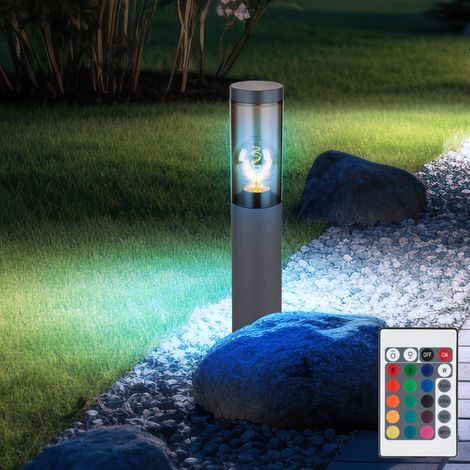 Wegeleuchte dimmbar mit Fernbedienung Außenlampe LED Sockelleuchte Edelstahl Stehleuchte anthrazit, rauch, RGB Farbwechsel, 8,5W 806Lm warmweiß, DxH 7,6x45cm