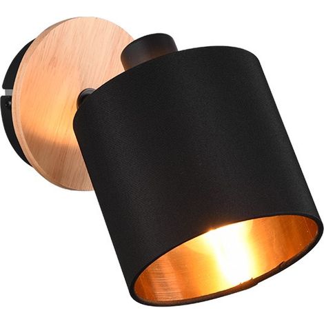 TOMMY SPOT SINGOLO BASE LEGNO CON PARALUME NERO E ORO H. 18,5CM 1 LUCE ATTACCO E14 (1/5)