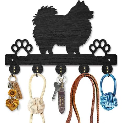 Porte Cléf Mural en Bois pour Chien de Poméranie Crochets Muraux pour Clés Pattes de Chien 30×20cm Porte Manteau avec 5 crochets en Alliage pour Entrée Porte D'Entrée Cuisine Bureau Décor (1/5)