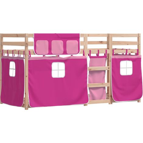 Maison Exclusive - Etagenbett mit Vorhängen Rosa 90x200 cm Massiv
