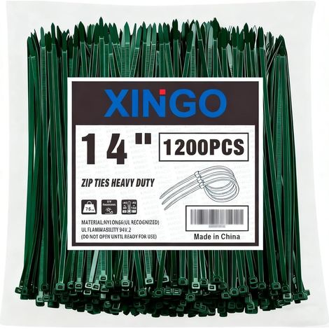 Lot de 1 200 attaches autobloquantes en plastique de 35,6 cm, ultra forte résistance à la traction, résistantes aux UV, pour une utilisation en intérieur et en extérieur - Vert jardin (1/5)
