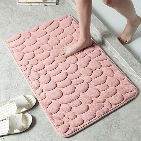 Badematte, Fußmatte, Memory-Schaum, hydrophiles Kieselsteinmuster, Mikrofaser, rutschfest, dunkelrosa, weich, Badezimmer, Badewanne, Küche, 1 Stück, 40 x 60 cm
