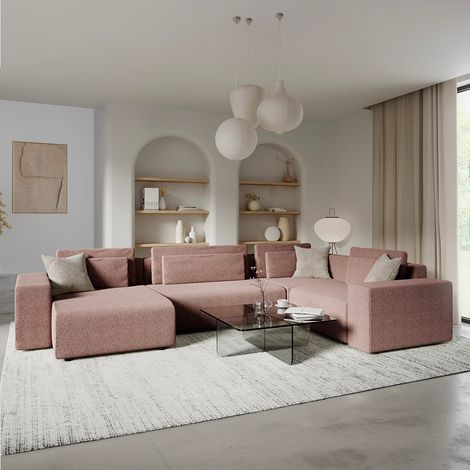 5-Sitzer-U-Sofa mit linker Eckausführung ausklappbar und mit Stauraum Lorenzo Rosa (1/5)