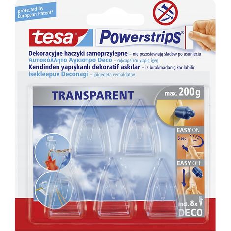 Crochets TESA (5 pièces) - Supports jusqu'à 0,2 kg, autocollants, pour décoration