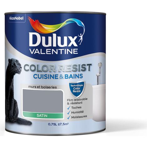 Peinture Color Resist Cuisine & Bains Satin Gris Building 0,75 L - Dulux Valentine