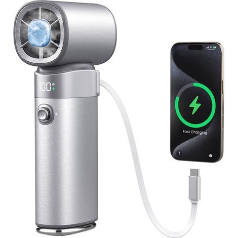 Eiskühler-Turbo-Handventilator: 10000 mAh 22,5 W Powerbank für Handys, wiederaufladbarer Akku, 100 Geschwindigkeitsstufen, einstellbarer Mini-Handventilator für Outdoor-Aktivitäten, Reisen, Camping, B (1/5)