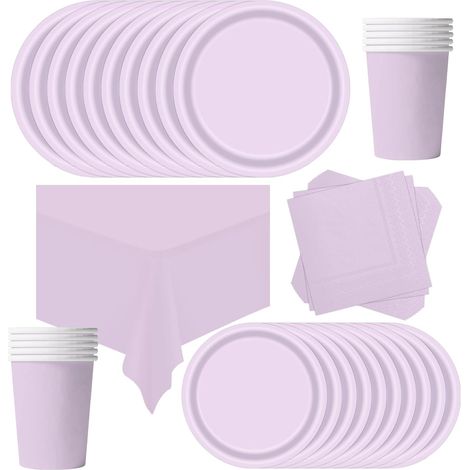 69 Pièces Vaisselle Jetable,Assiette Carton,Tasse Papier,Serviette,Nappe,Fête Anniversaire,16 Invités