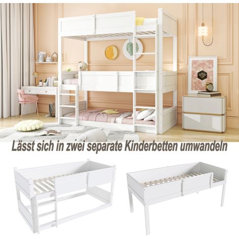 Lit superposé enfant 90x200 cm, bois massif, design barrière haute, lit surélevé en pin blanc, sommier à lattes, chambre junior, meuble 2 places (1/5)