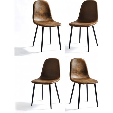 FurnitureR chaises de salle à manger scandinaves en simili daim, chaises de cuisine rembourrées avec pieds en métal pour salle à manger ou salon, marron, Lot de 4 (1/5)