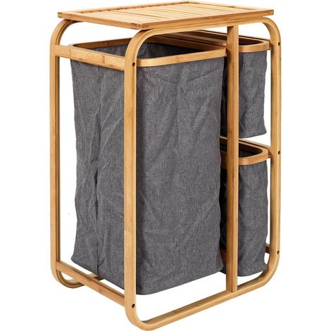 LAZEN - Rangement à 3 Panières en Bambou et Tissu Gris (1/5)