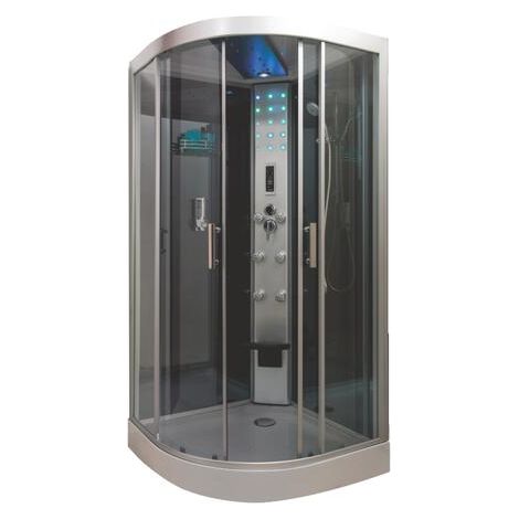 ONDEE ZEN - Cabine de douche hydromassante - SKADI - radio- Chromothérapie LED - 1/4C 100 cm - Noir