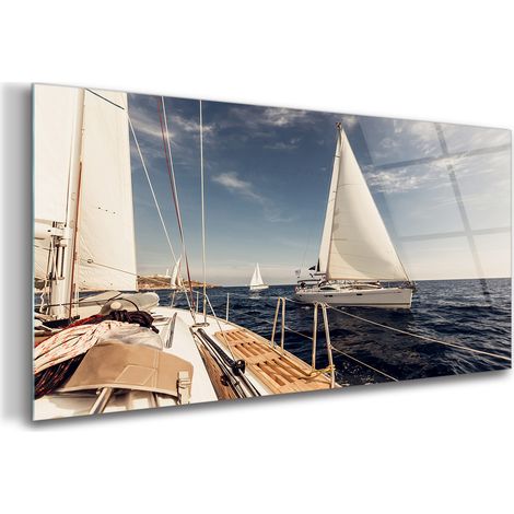 Tableau sur verre – 100 x 50 cm - Tableau mural décoratif - Verre Décorative - Navigation En Mer (1/5)