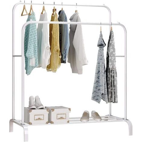 Portant a Vetement, Double, 110X150X54 cm, pour Chambre, Robuste, en Métal, avec Support pour Support à Chaussures, des Cintres Chemises, des Pantalons, des Vestes Fines (Blanc) (1/5)