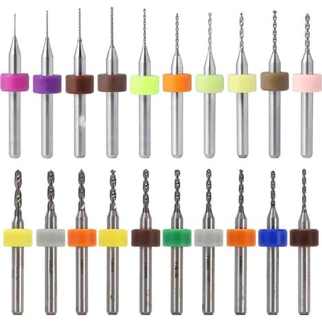 RHG 20 Pcs 0.1-1.0mm, 1.1-2.0mm PCB Circuit Imprimé Carbure de Tungstène Micro Forets Mini Twist Drill Bits Set Gravure Métallurgie pour Bijoux CNC Gravure