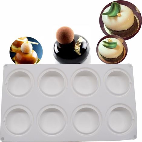 Mousse-Kuchenform, Silikonform für Eiscreme, Schokolade, Gebäck, Desserts, 8 Mulden, runde Form (1/5)