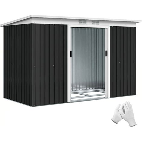 Capanno in metallo grigio scuro 2,74x1,22 m – Kit di fondazione – Ventilazione – Doppia porta – Robusto