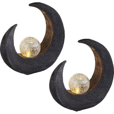 Lampade da esterno da giardino luna crescente luce solare decorativa LED luce solare luna, mezzaluna palla nero marrone, LED, H 30,5 cm, terrazza, set di 2 (1/5)