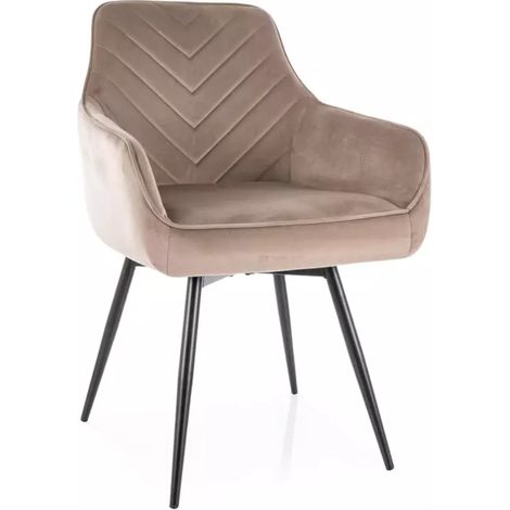 Chaise beige SONGY en velours matelassé et fonction pivotante retour automatique (1/5)