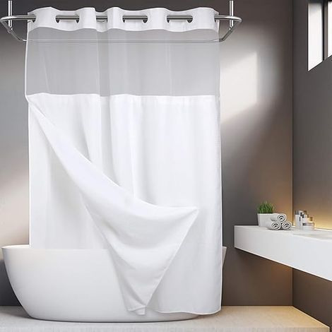 Cortina de ducha con tejido gofrado sin ganchos, con forro de clip, 71 x 74 cm (alto), calidad hotelera, cortina de baño tipo spa, blanca. (1/5)