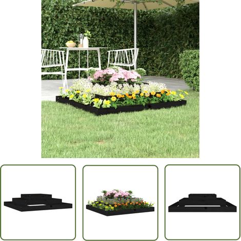 The Living Store Jardinière Noir 110x110x27 cm Bois massif de pin - Jardinier Noire - Jardinière Bois - Pots Fleurir Extérieur - Bac À Fleurs Design - Plante Intérieur (1/5)