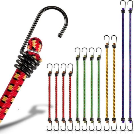 12er Set Expander mit Haken, 8mm stark, 4 Längen für Ladungssicherung (1/5)