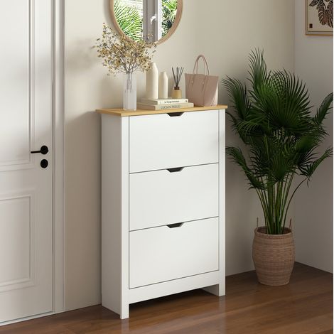 Schuhschrank mit 3 Klappen, 72 x 26 x 112 cm, Weiß und Natur HAVRYA (1/5)