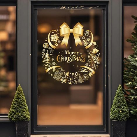 Adesivi Natalizi Bifacciali – Motivi Dorati e Fiocchi di Neve, Design Elegante Reutilizzabile senza Residui – Ideale per Vetrine, Casa e Ufficio (1/5)