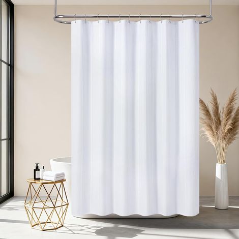 Rideau de Douche Bohème à Bande, Tissu Polyester-Lin à Bande, Revêtement Imperméable Rideaux de Douche pour Salle de Bain Style Campagnard Rustique Shabby Chic Neutre, 182 x 182 cm (1/5)