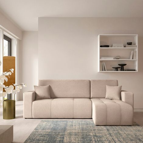 Wendbares 3-Sitzer-Ecksofa mit Stauraum umbaubar zum Bett Vasco Beige (1/5)
