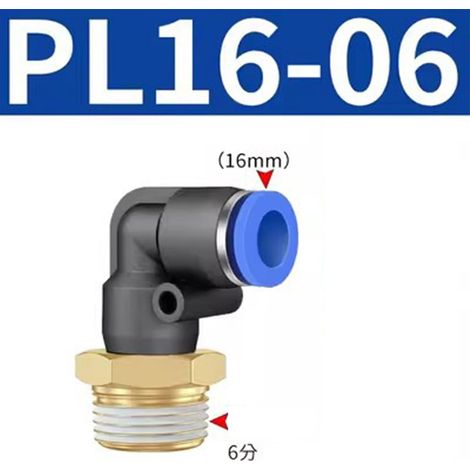 Raccord Coudé Pneumatique - Filetage Mâle PL4-16 - Raccord Rapide à Enficher - Pour Tubes en Plastique - 1 Pièce (1/4)